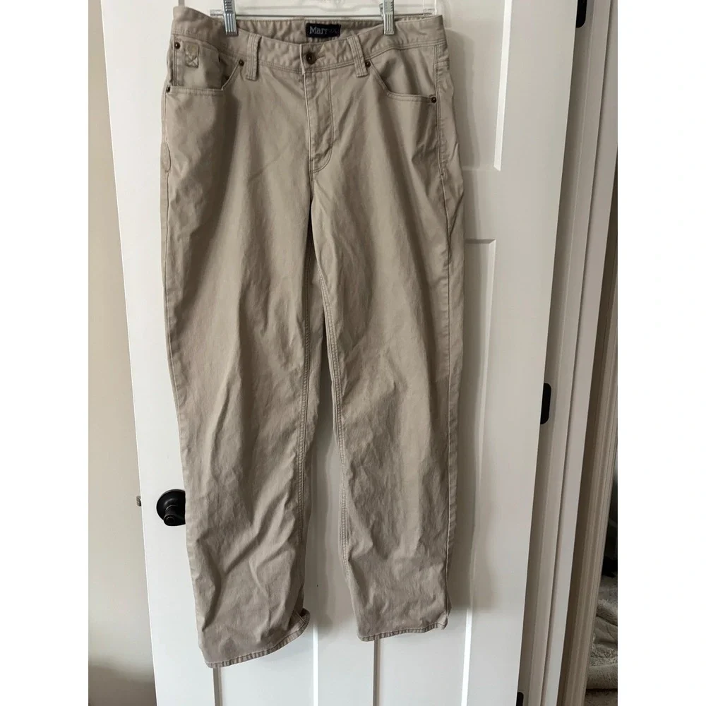 Marmot Mens Casual Outdoor Pants Size 34 Beige Cotton Blend Straight Leg